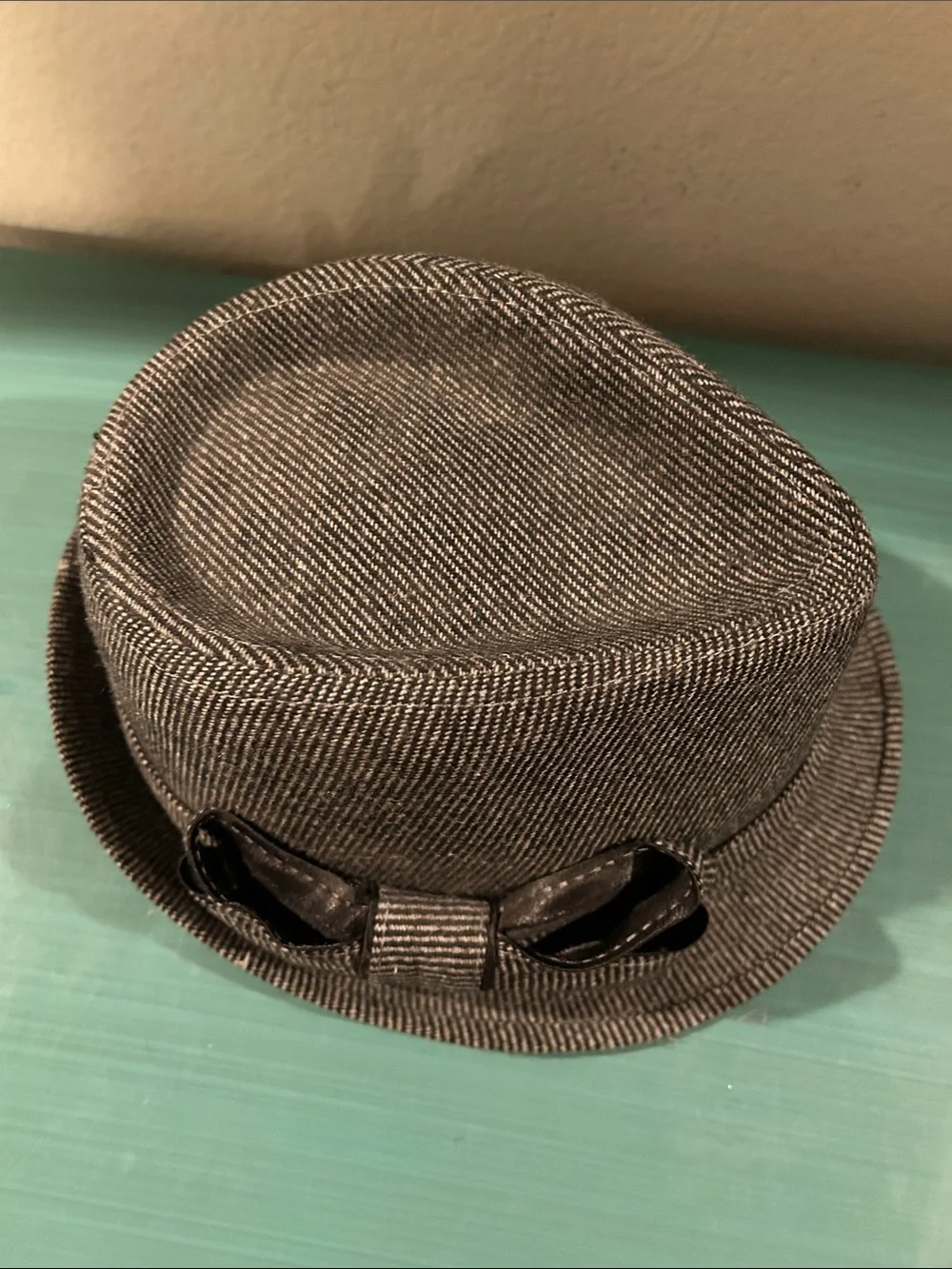Striped Gray Bow Fedora Hat